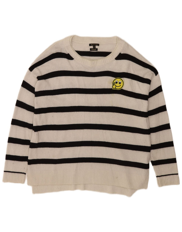Massimo Dutti Mens Boat Neck Jumper Sweater Medium White Striped Viscose