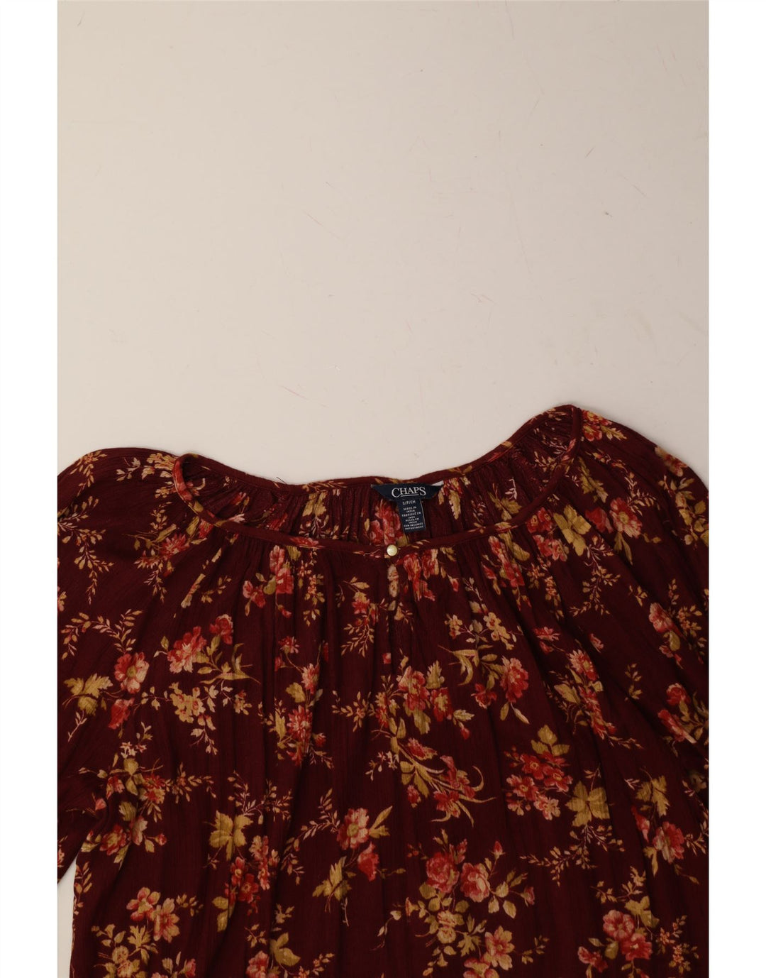 CHAPS Womens Oversized Long Sleeve Blouse Top UK 10 Small Maroon Floral Vintage Chaps and Second-Hand Chaps from Messina Hembry 