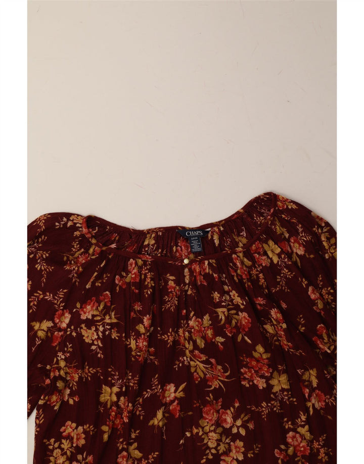 CHAPS Womens Oversized Long Sleeve Blouse Top UK 10 Small Maroon Floral Vintage Chaps and Second-Hand Chaps from Messina Hembry 