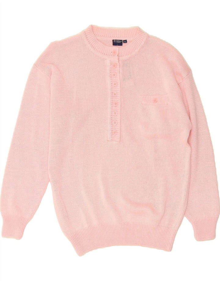 BADER Womens Button Neck Jumper Sweater EU 42 Large Pink Ramie Vintage Bader and Second-Hand Bader from Messina Hembry 