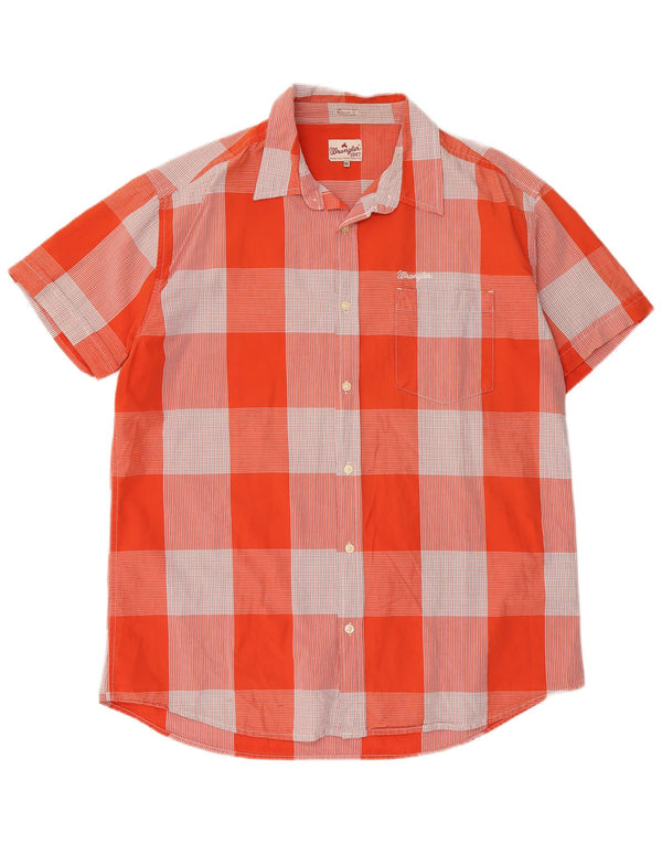 Wrangler Mens Short Sleeve Regular Fit Shirt 2XL Orange Check Cotton