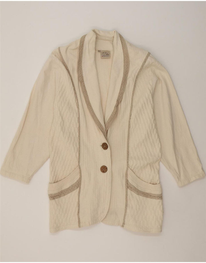 FITZ Womens Big & Tall Oversized Blazer Jacket UK 18 XL Off White Cotton Vintage Fitz and Second-Hand Fitz from Messina Hembry 