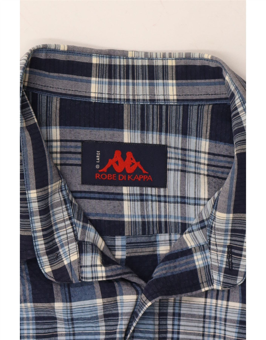 KAPPA Mens Shirt Large Navy Blue Check Cotton Vintage Kappa and Second-Hand Kappa from Messina Hembry 