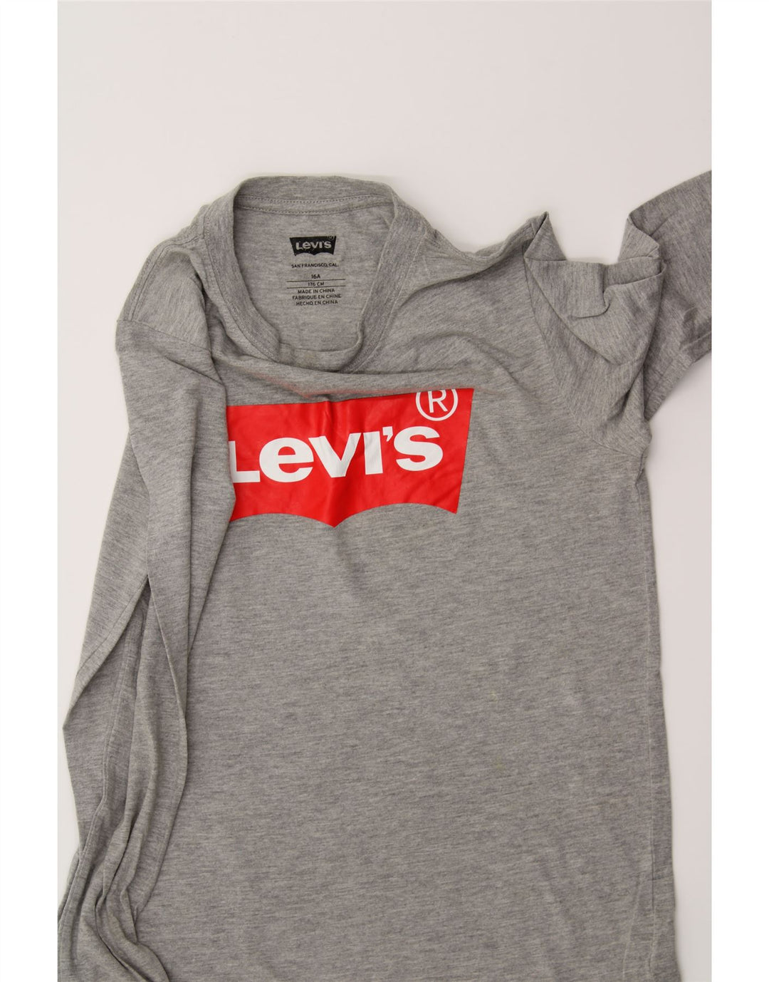 LEVI'S Boys Graphic Top Long Sleeve 15-16 Years Grey Cotton Vintage Levi's and Second-Hand Levi's from Messina Hembry 
