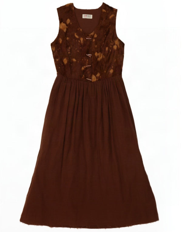 Vintage Womens Sleeveless Maxi Dress UK 14 Medium Brown Tie Dye