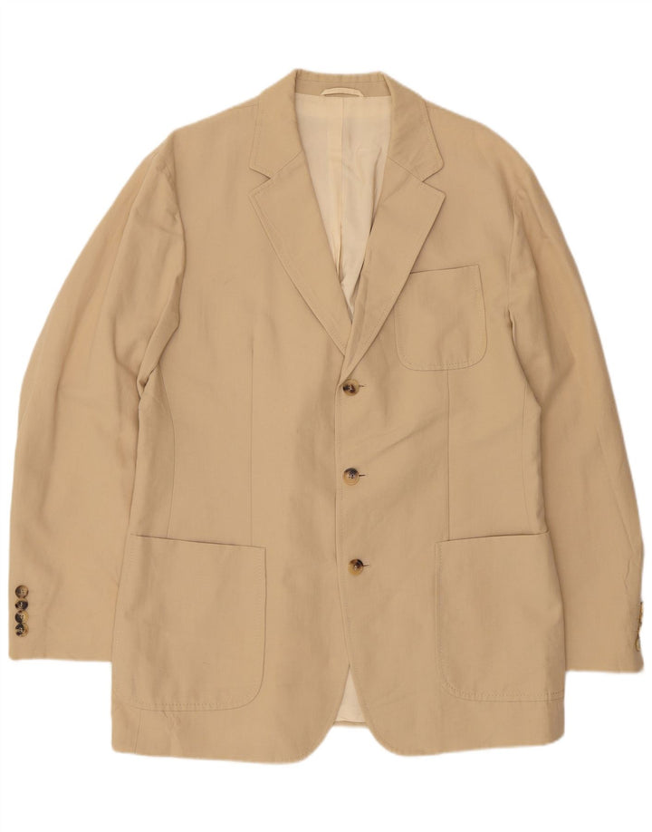 HUGO BOSS Mens 3 Button Blazer Jacket EU 52 XL Beige Cotton