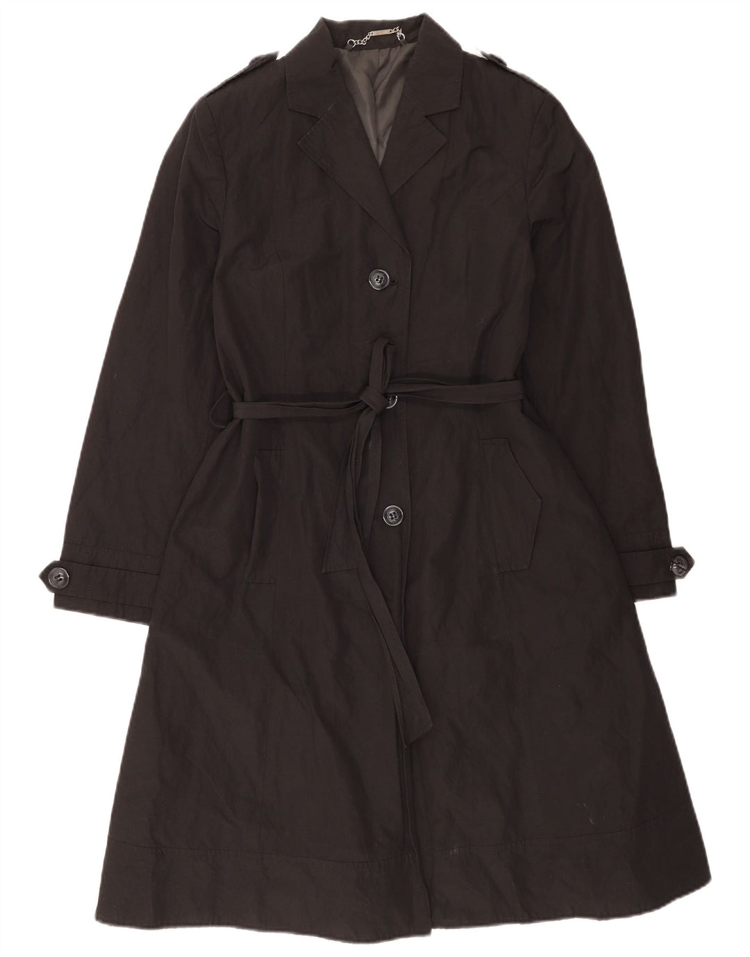 Laura Ashley Womens Trench Coat UK 14 Medium Black Cotton