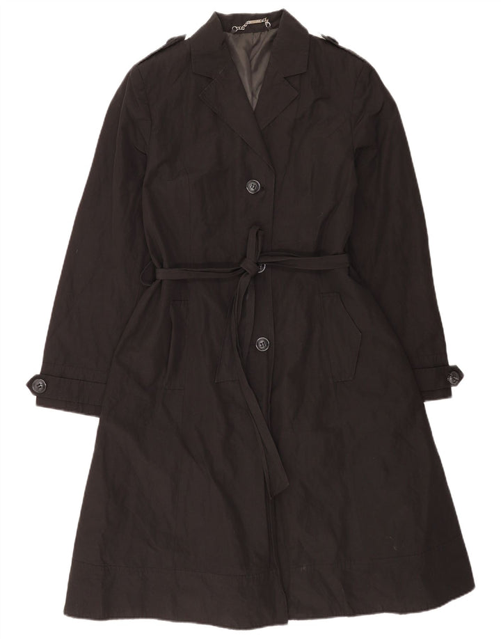 Laura Ashley Womens Trench Coat UK 14 Medium Black Cotton