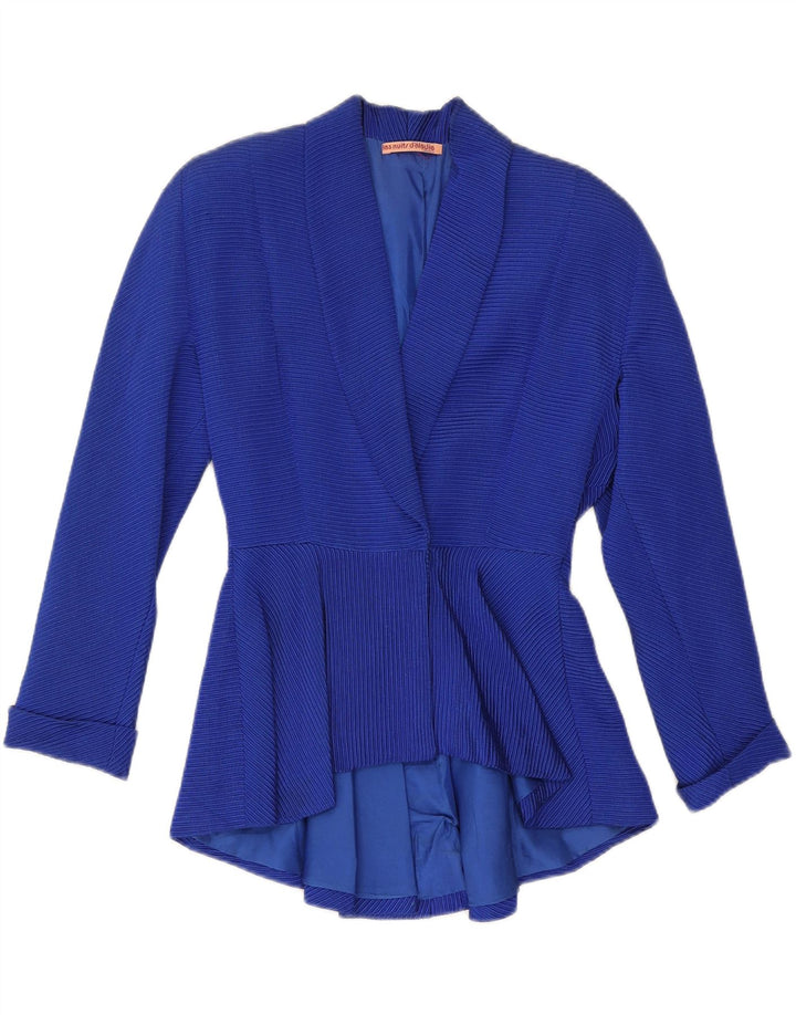 VINTAGE Womens Blazer Jacket UK 12 Medium Blue Pinstripe Cotton