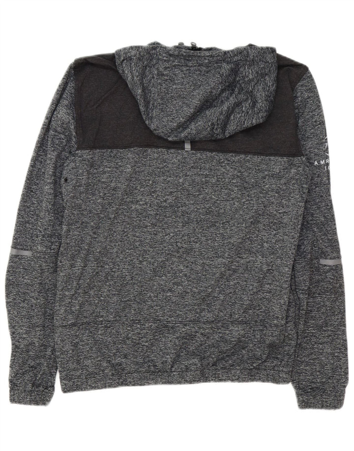 AMERICAN EAGLE Mens Graphic Zip Hoodie Sweater Small Grey Flecked