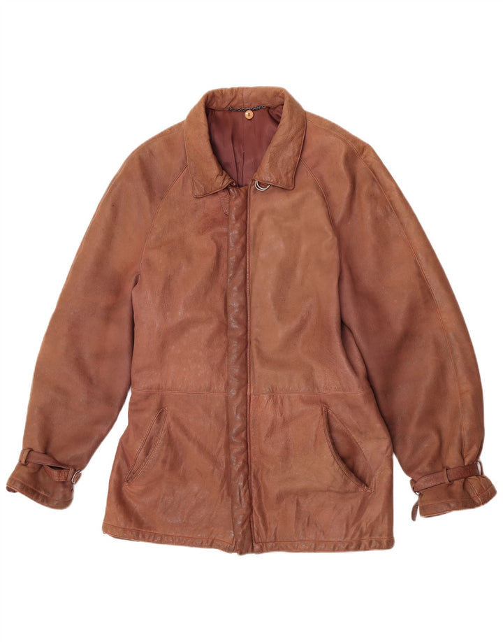 veste en cuir femme vintage IT 52 2XL Marron