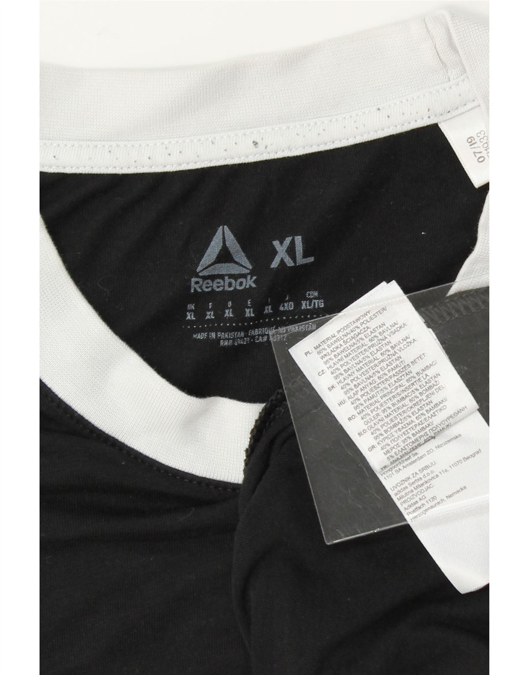 REEBOK Mens Graphic T-Shirt Top XL Black Colourblock Polyester Vintage Reebok and Second-Hand Reebok from Messina Hembry 