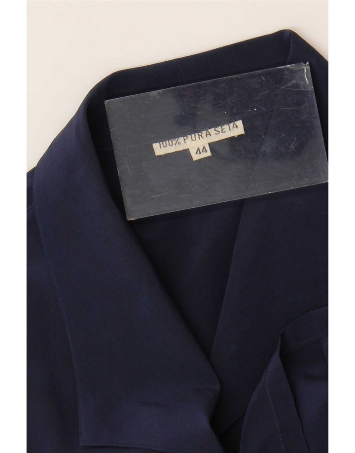 Vintage Womens Shirt Blouse IT 44 Medium Navy Blue Silk