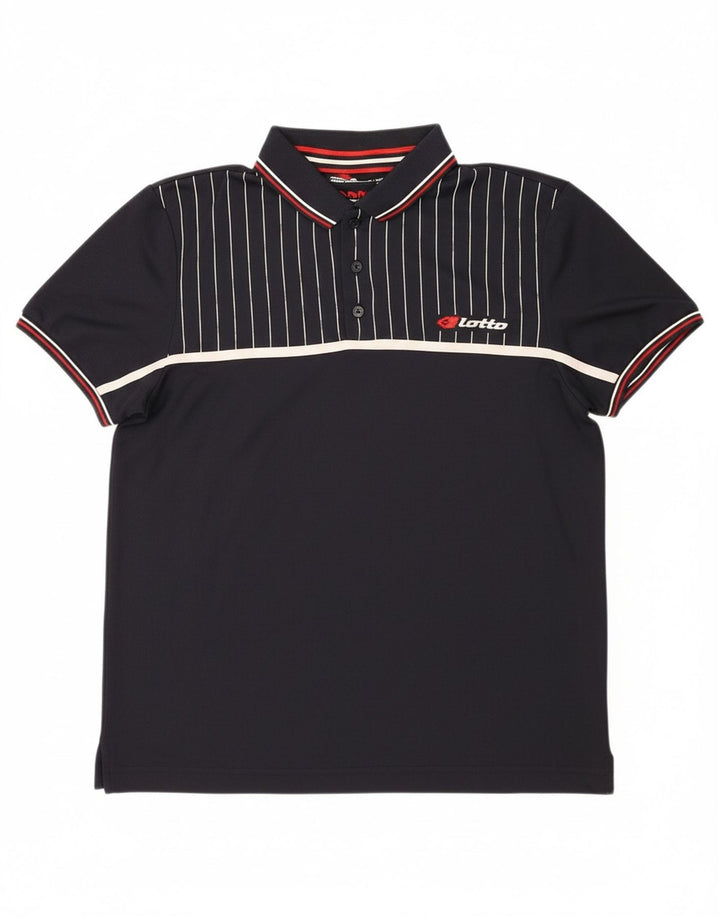 LOTTO Mens Polo Shirt Large Navy Blue Striped Polyester