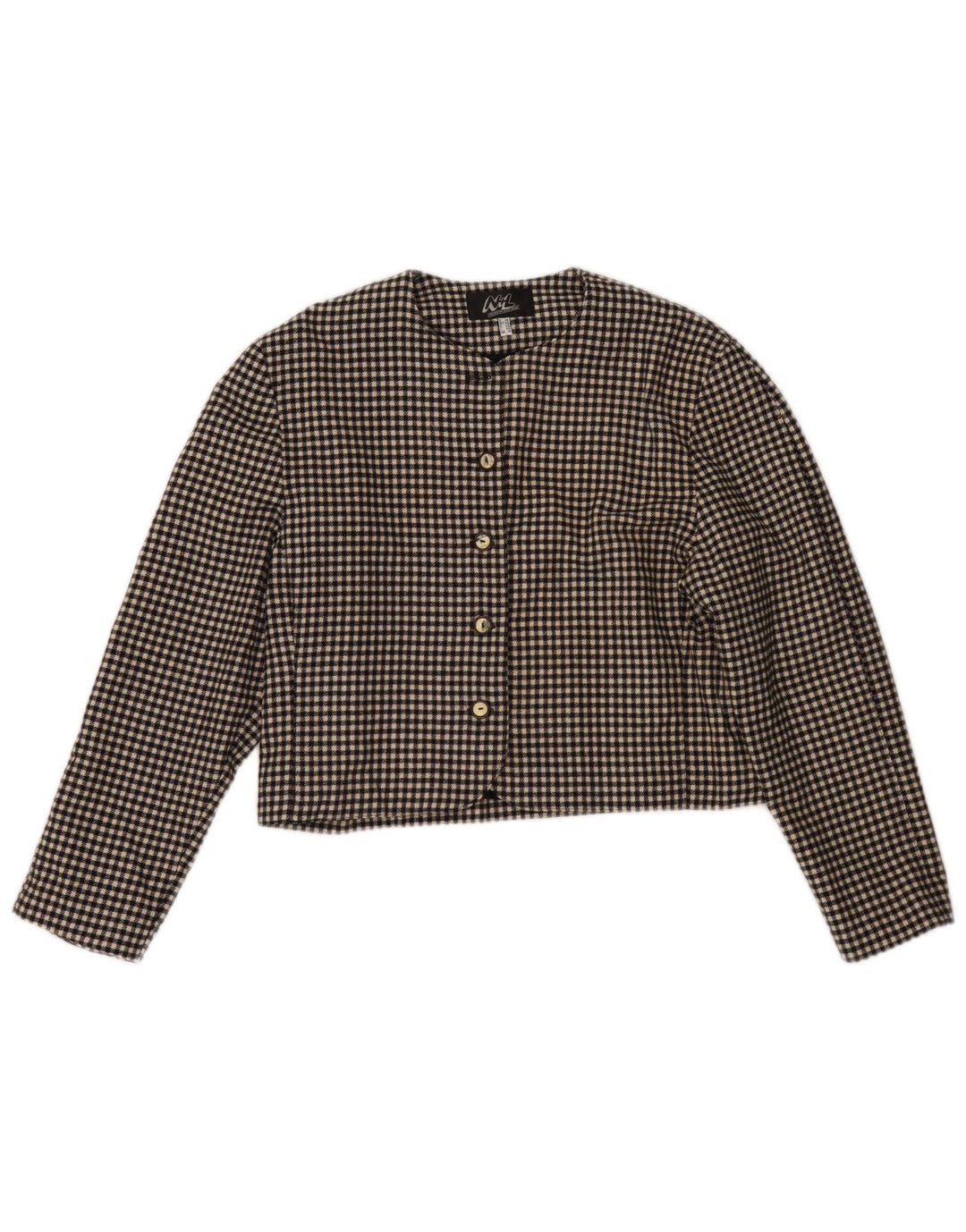 Vintage Womens Bolero Jacket UK 12 Medium Black Houndstooth Wool