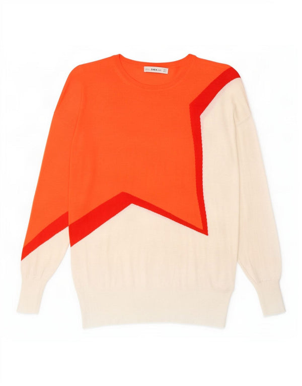 Zara ženski džemper s veznim izrezom UK 10 Small Orange Colourblock