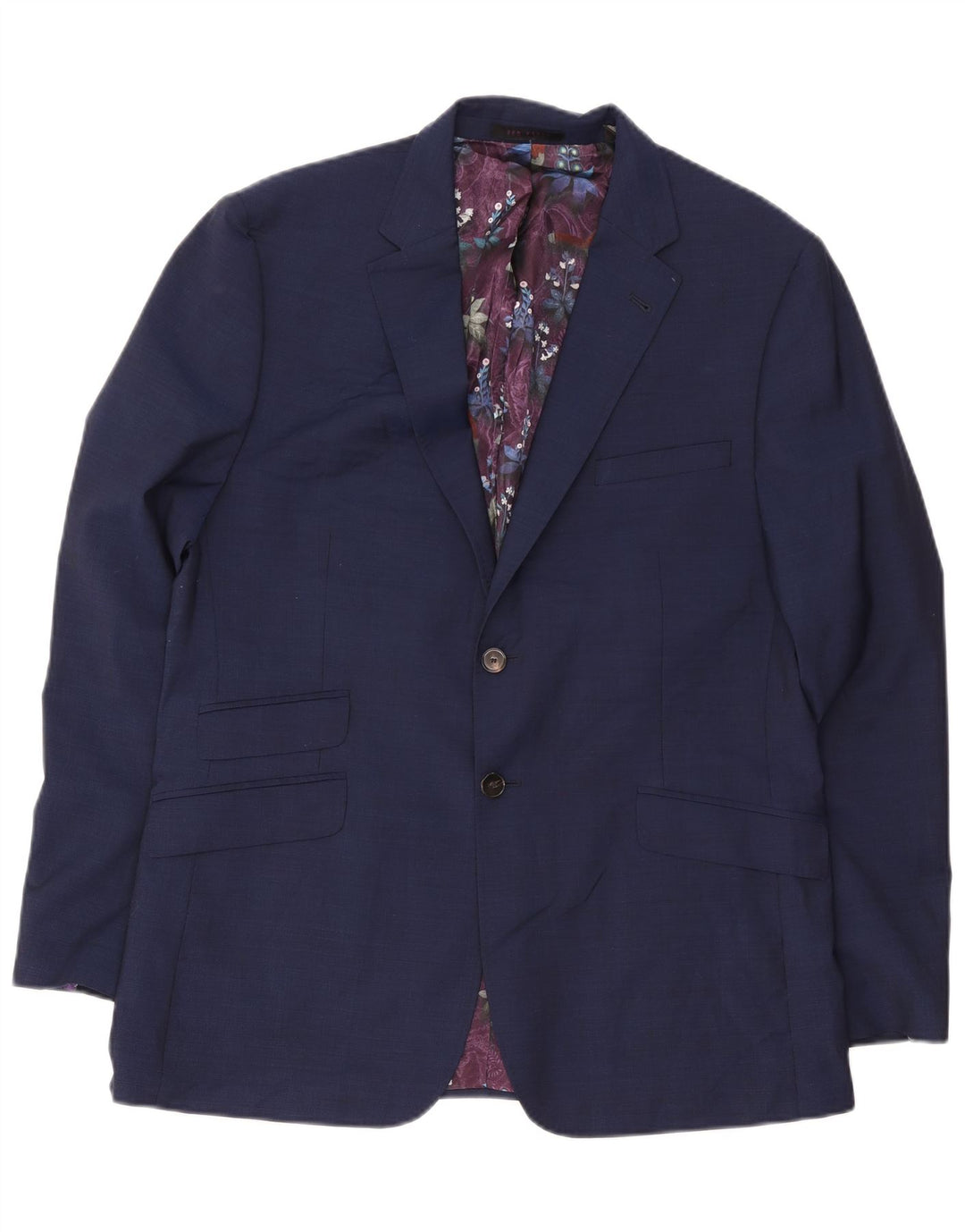 Jaqueta blazer masculina de 2 botões Ted Baker Reino Unido 44 2XL lã azul marinho
