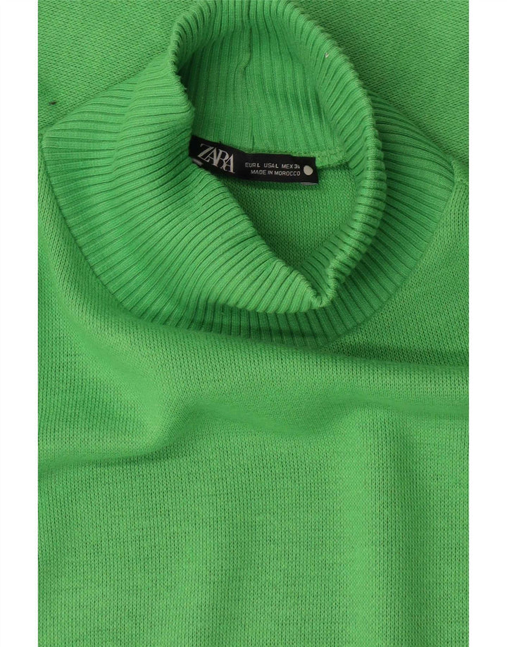 Zara Womens Crop Oversized Top Long Sleeve UK 16 Large Green