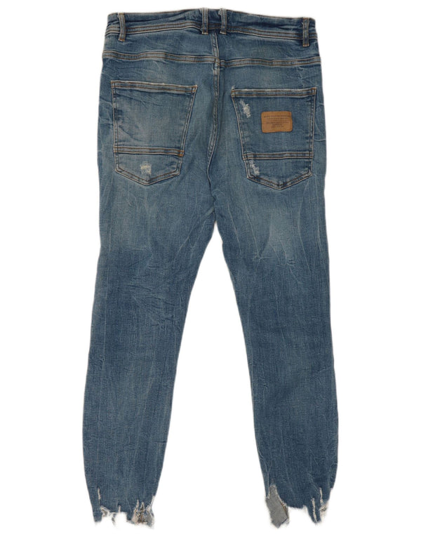 Zara Calça jeans masculina skinny desgastada EU 42 grande W32 L25 algodão azul