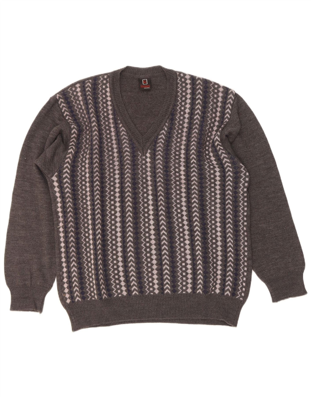 Rinaldi Pull Col V Homme Gris Moyen Laine Géométrique