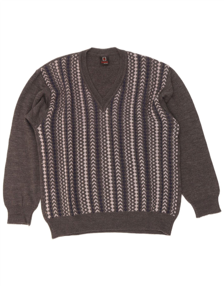 Rinaldi Pull Col V Homme Gris Moyen Laine Géométrique