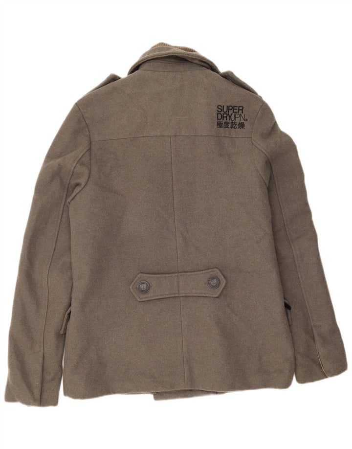 Superdry Mens Pea Coat UK 40 Grande Lã Cinza