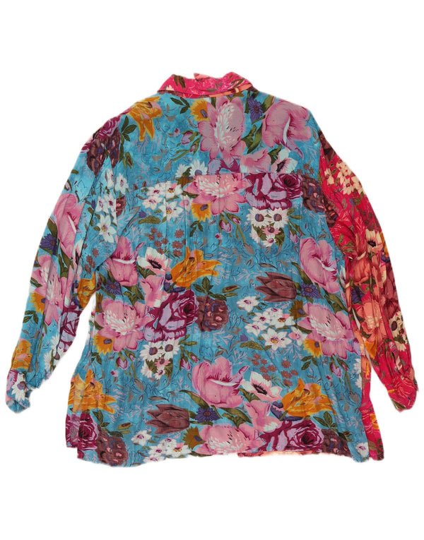 Chemisier chemise femme vintage UK 18 XL Viscose florale multicolore