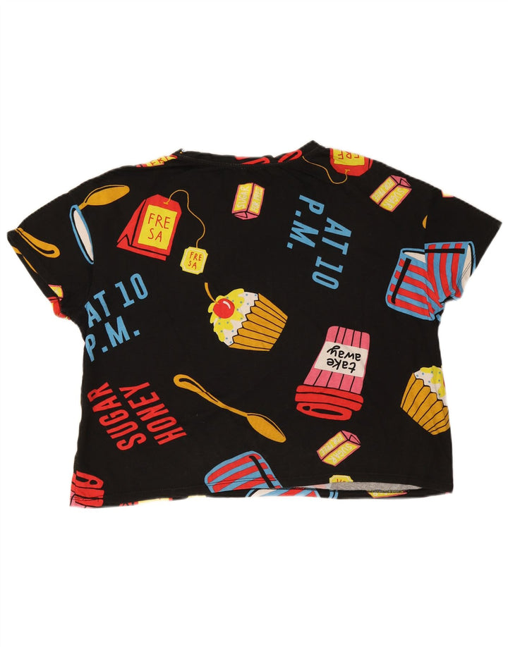 Zara Womens Crop Oversized Graphic T-Shirt Top UK 14 Medium Black
