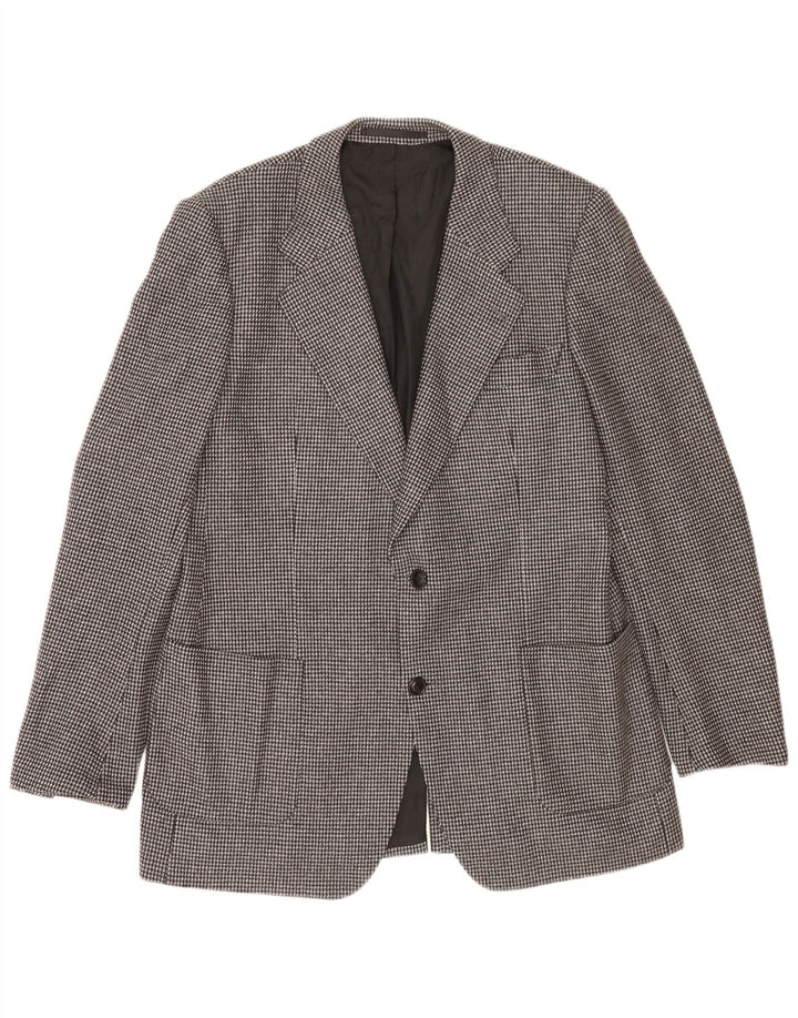 Giacca blazer vintage da uomo a 2 bottoni UK 38 in lana vergine a quadri grigio medio