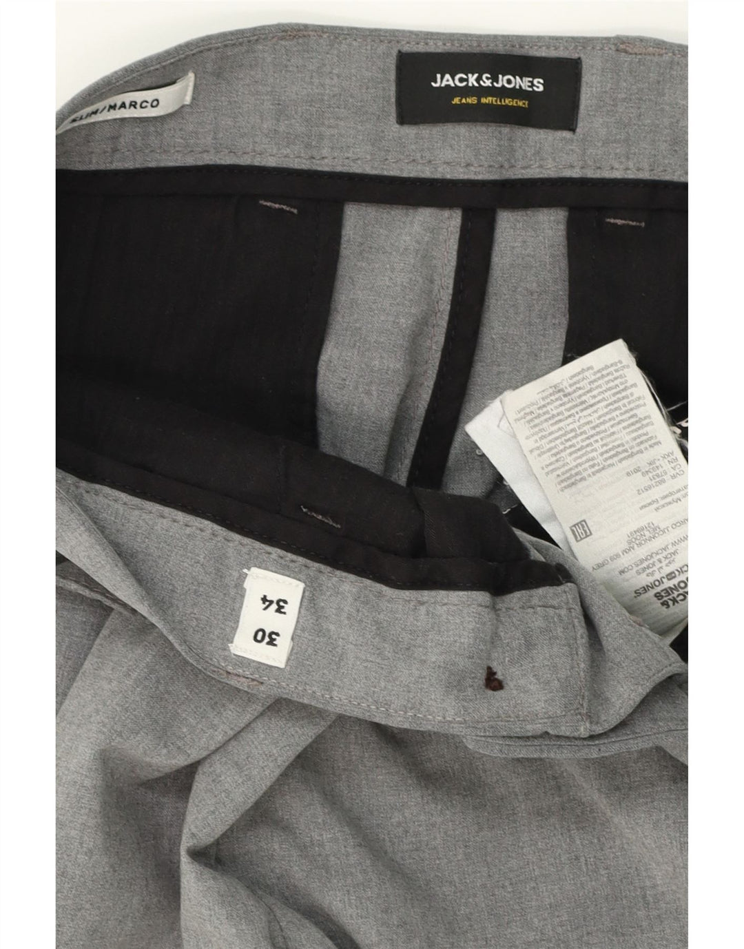 JACK & JONES Mens Marco Slim Suit Trousers W30 L34 Grey Polyester Vintage Jack & Jones and Second-Hand Jack & Jones from Messina Hembry 