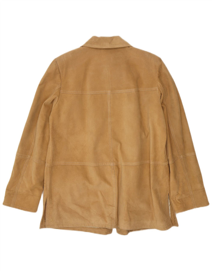 VINTAGE Womens Suede 3 Button Blazer Jacket IT 52 2XL Beige Leather