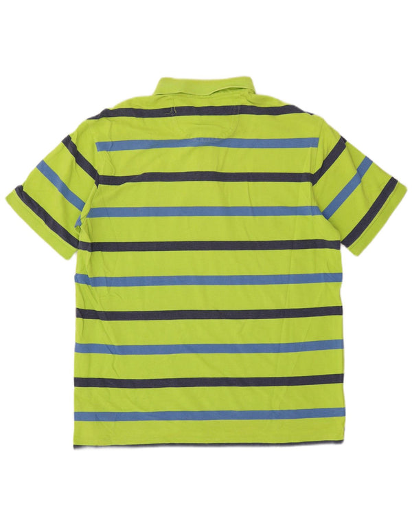 Izod Mens Polo Shirt Large Green Striped Cotton
