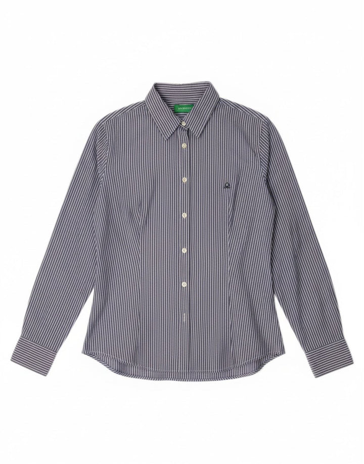 Benetton Womens Shirt UK 14 Medium Blue Pinstripe