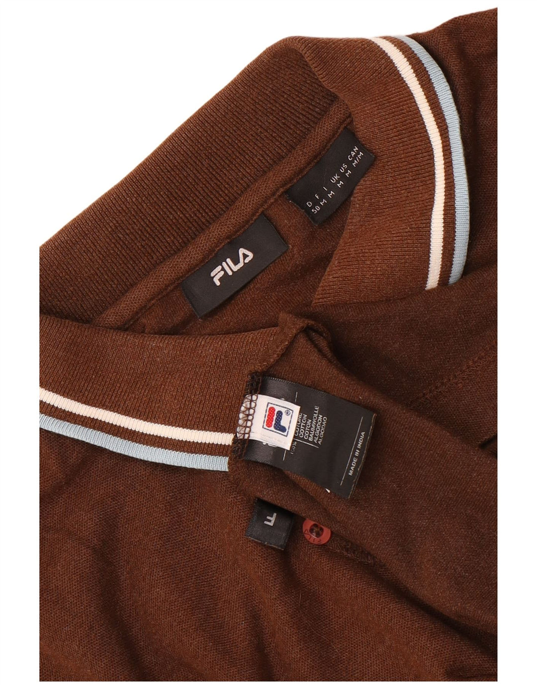 Fila Mens Long Sleeve Polo Shirt Medium Brown Cotton