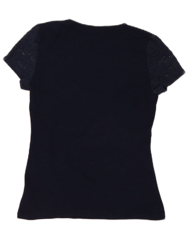 Blusa feminina Chaps UK 10 pequena algodão floral azul marinho