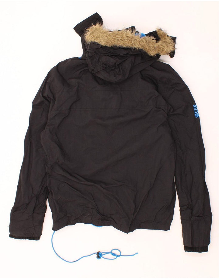 SUPERDRY Womens Windcheater Hooded Windbreaker Jacket UK 14 Medium Black Vintage Superdry and Second-Hand Superdry from Messina Hembry 