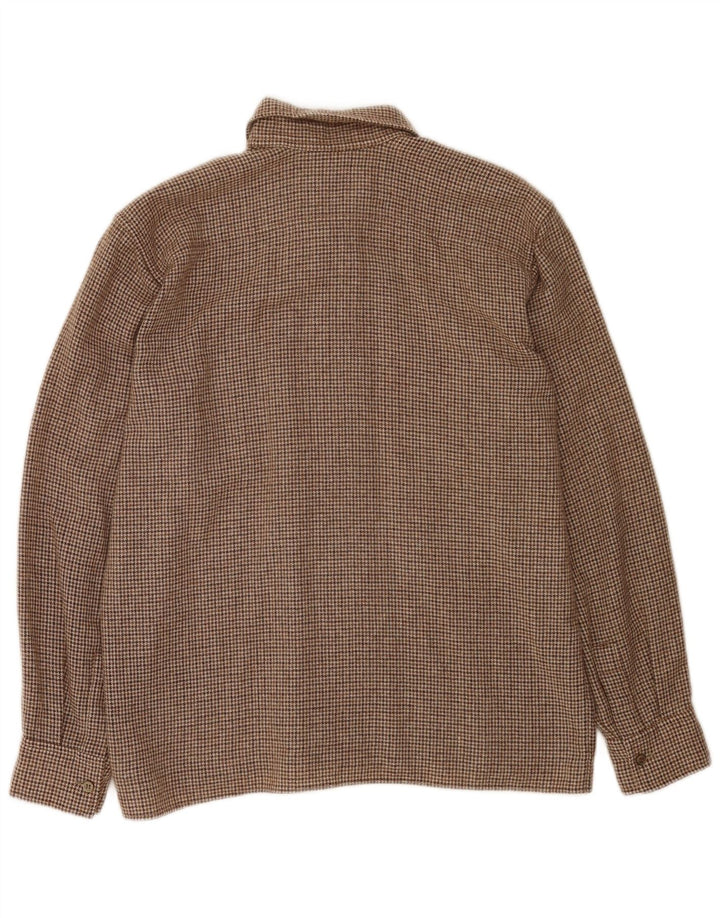 Vintage Mens Flannel Shirt Medium Brown Houndstooth