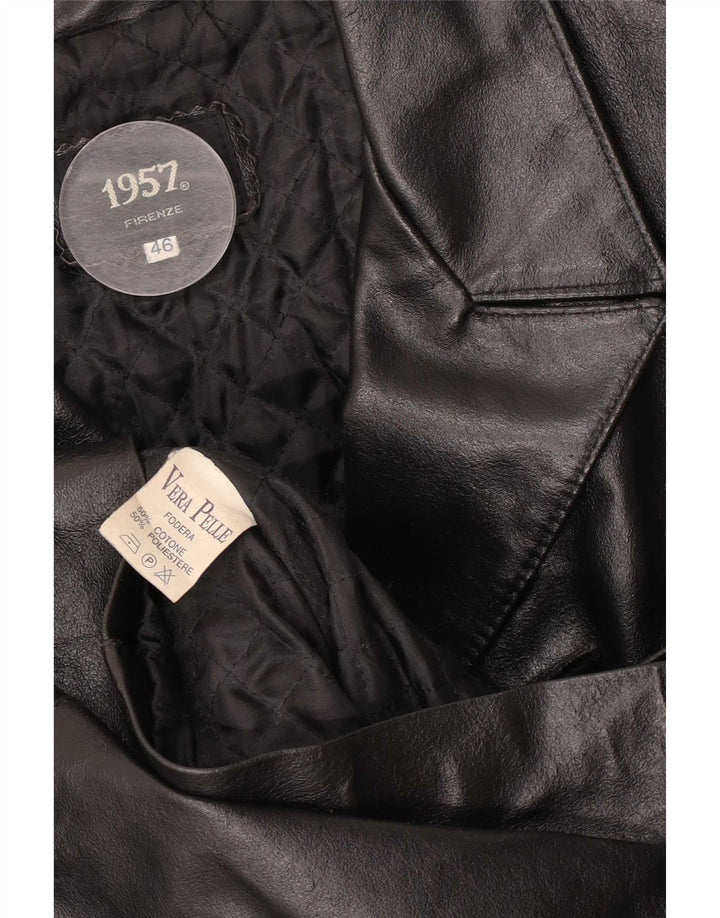 Abrigo de cuero vintage para mujer IT 46 Grande Negro