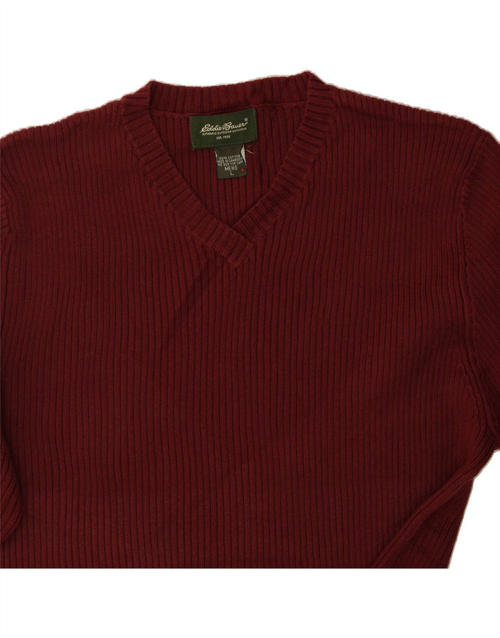 EDDIE BAUER Mens V-Neck Jumper Sweater Large Red Cotton Vintage Eddie Bauer and Second-Hand Eddie Bauer from Messina Hembry 