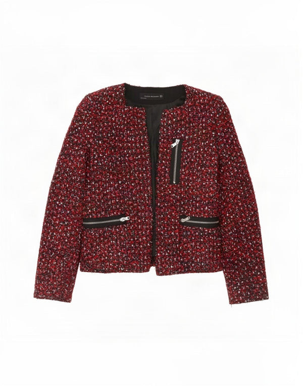 Jaqueta Zara Womens Open Blazer UK 12 Médio Vermelho Salpicado