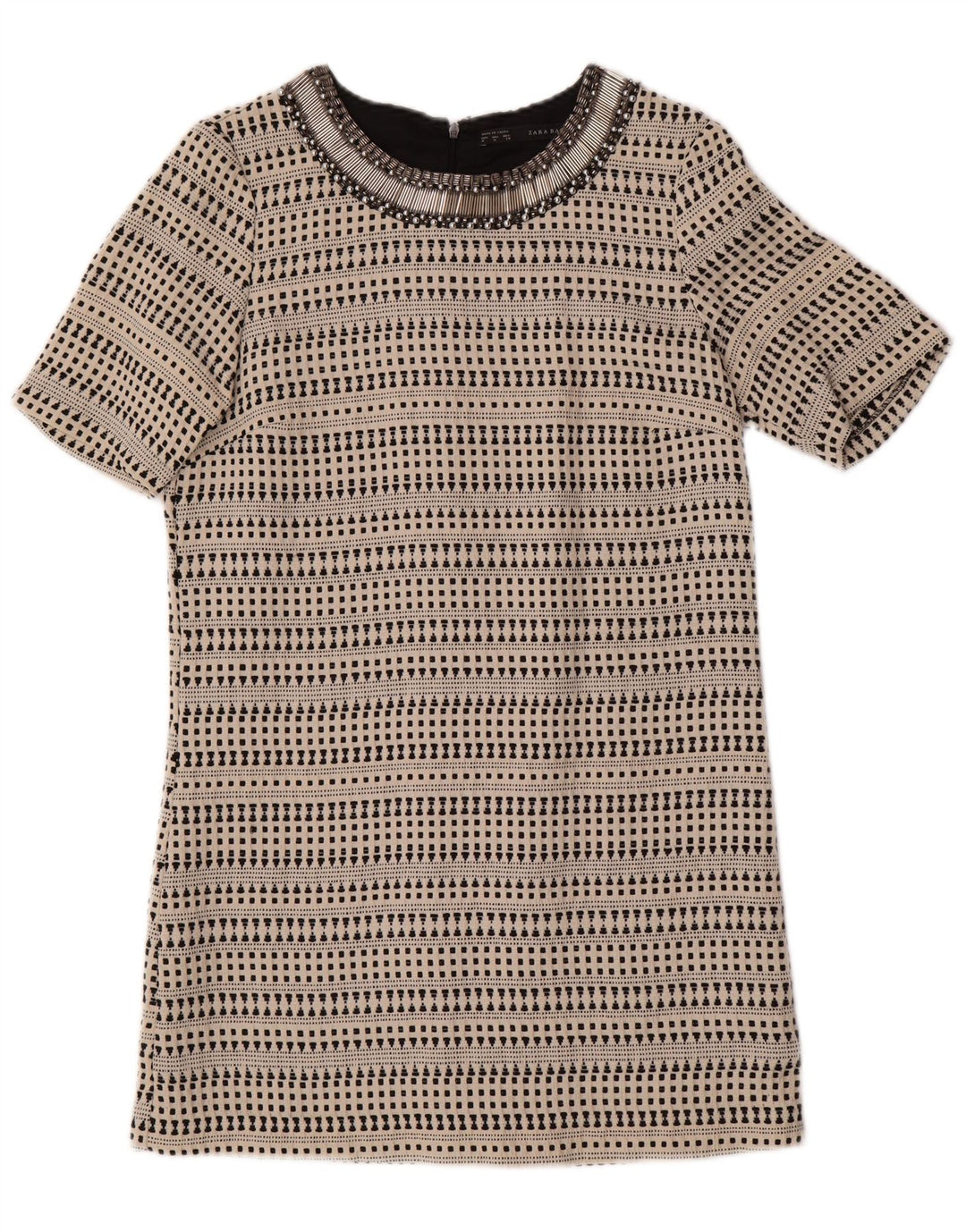 ZARA Womens Shift Dress UK 12 Medium Off White Geometric Acetate
