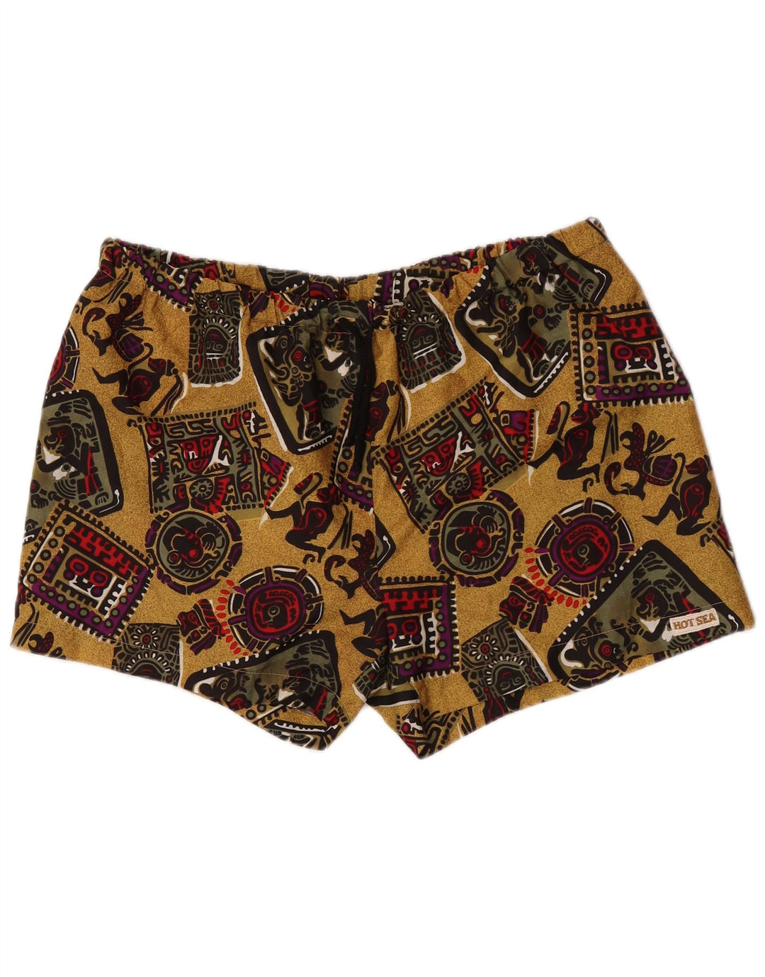 Vintage Mens Abstract Pattern Swimming Shorts XL Yellow