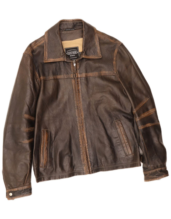 Jaqueta de couro masculina vintage IT 48 marrom médio