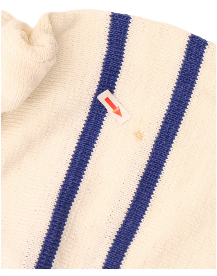 Vintage Mens Polo Neck Jumper Sweater Medium White Geometric
