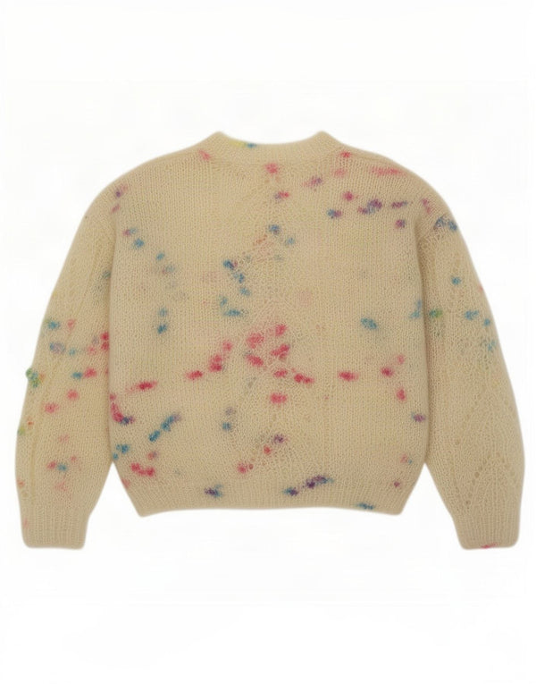 Maglione maglione girocollo da donna vintage UK 14 Beige medio screziato