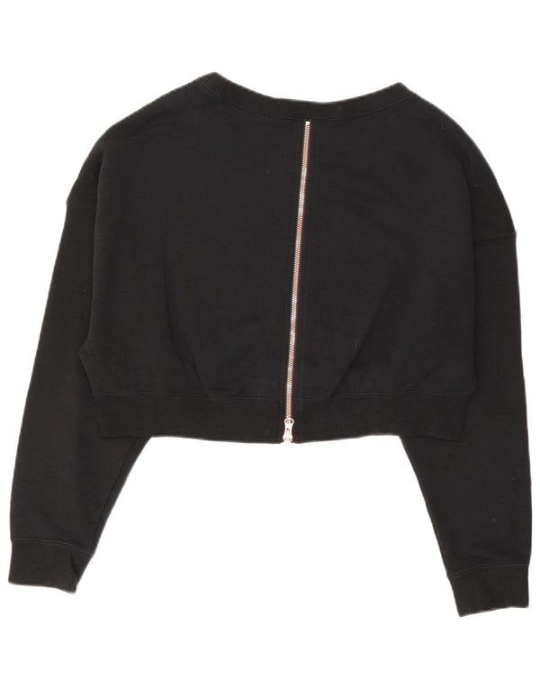 Nike Womens Crop Graphic Sweatshirt Jumper UK 14 Medium Black Bomuld