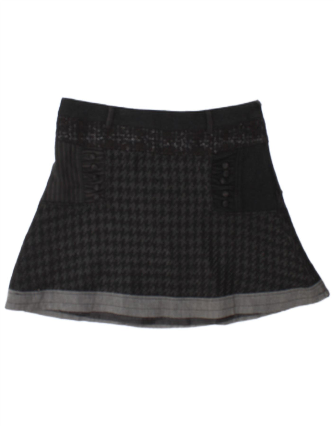 Desigual Womens Mini Skirt EU 42 Large W34  Black Houndstooth Polyester