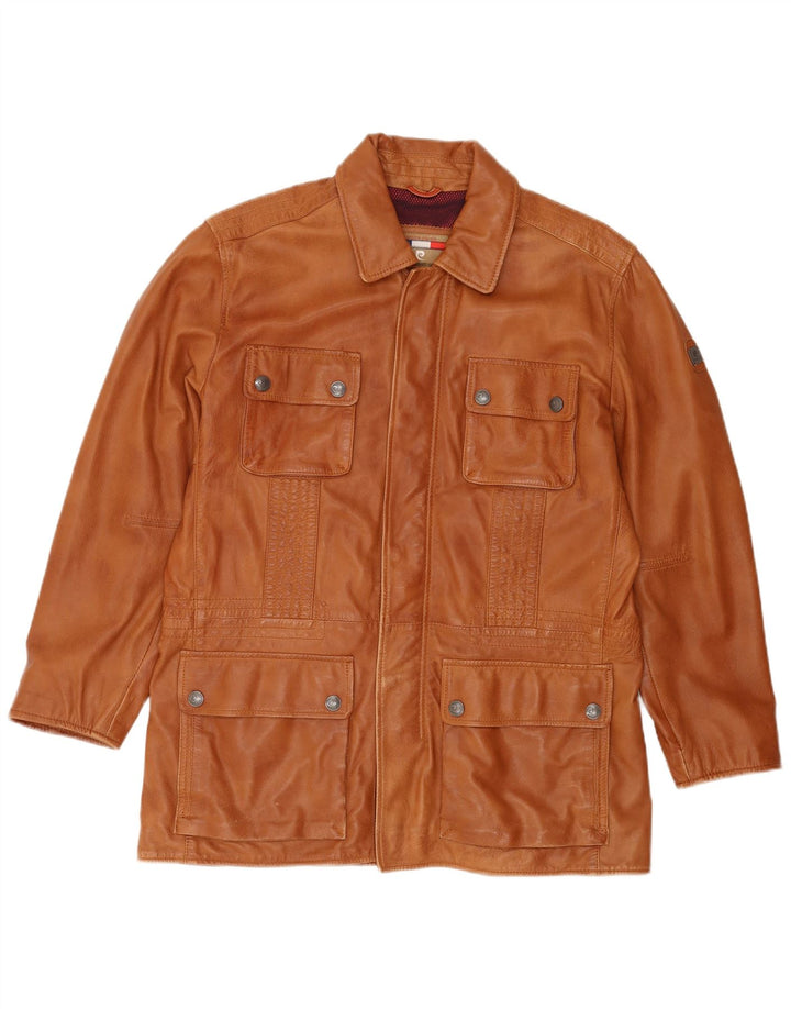Pierre Cardin Mens Leather Jacket UK 40 Large Brown Leather