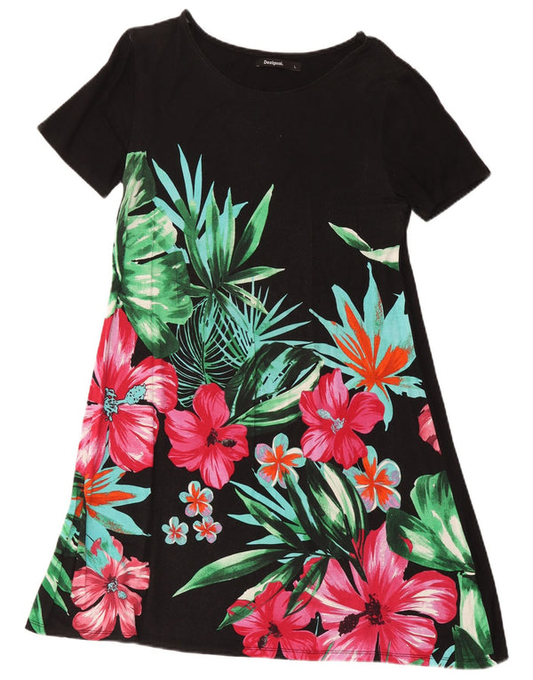 Desigual Robe trapèze pour femme UK 44 Large Noir Floral