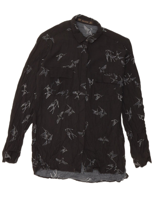 Zara Chemisier graphique surdimensionné pour femme UK 6 XS Viscose noire